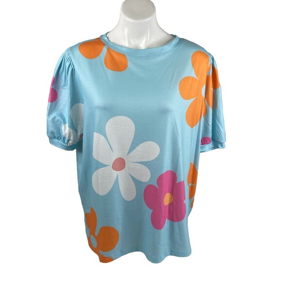 Unbranded Tops - Flower Power Women XL Shirt Blue Multi Color Floral Pattern Casual NWT